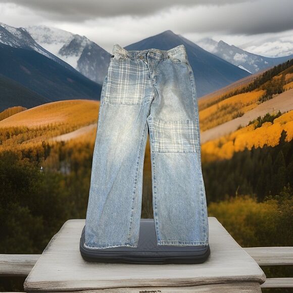 KanCan Women's Jean Pants Size 13/30 Straight Denim Faded Patchwork Rare Boho - Picture 1 of 7